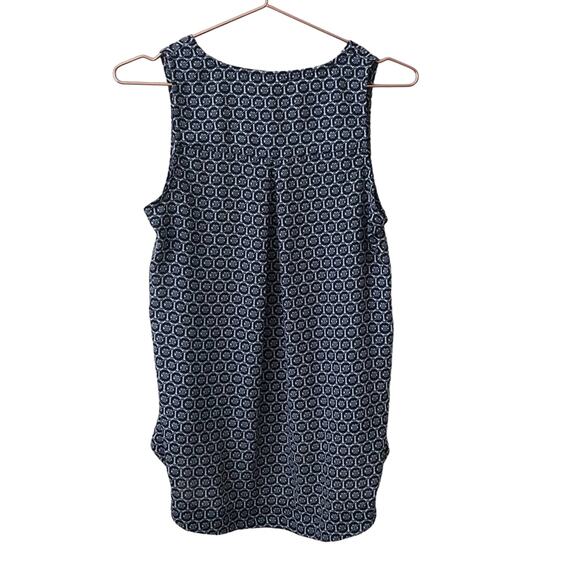 Harlowe & Graham blue sleeveless tank top white geometric tile print high low - Picture 3 of 6